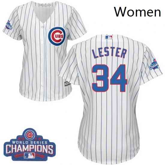 Womens Majestic Chicago Cubs 34 Jon Lester Authentic White Home 2016 World Series Champions Cool Base MLB Jersey